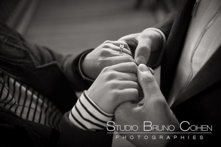 proposal in paris focus hand in hand ring engagement love from Montmartre black and white