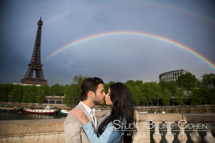 Amazing rainbow over the Eiffel Tower after a surprise proposal in paris
