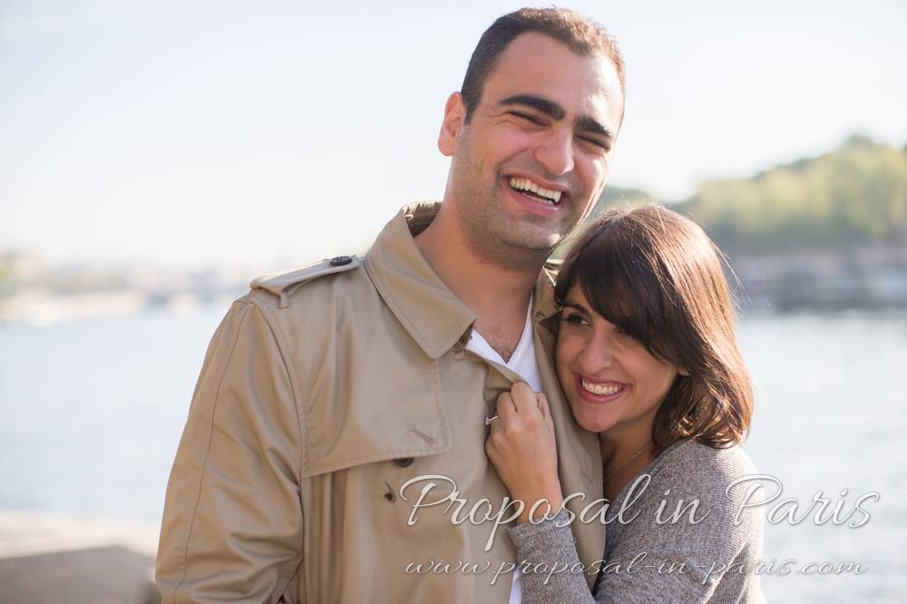 couple in love smile from paris proposal happy