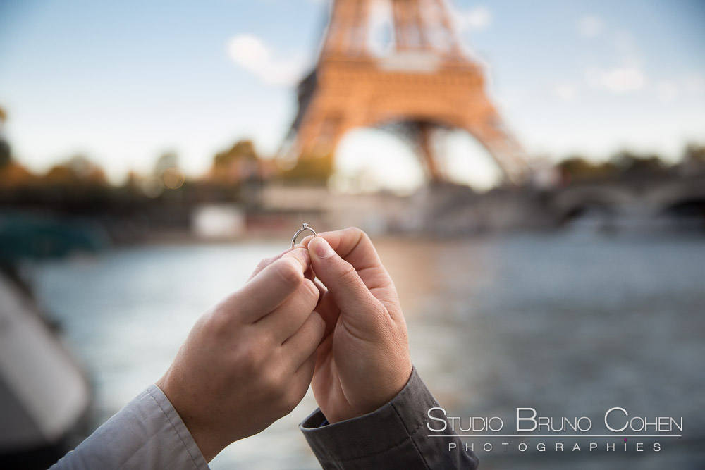 proposal in paris at sunset engagement ring front of eiffel tower