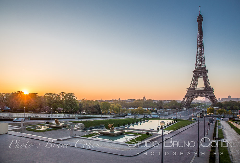 spring sunrise on Trocadero Paris Eiffel Tower 