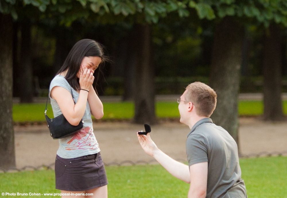 surprise proposal in paris from Luxembourg gardens emotions ring engagement couple love