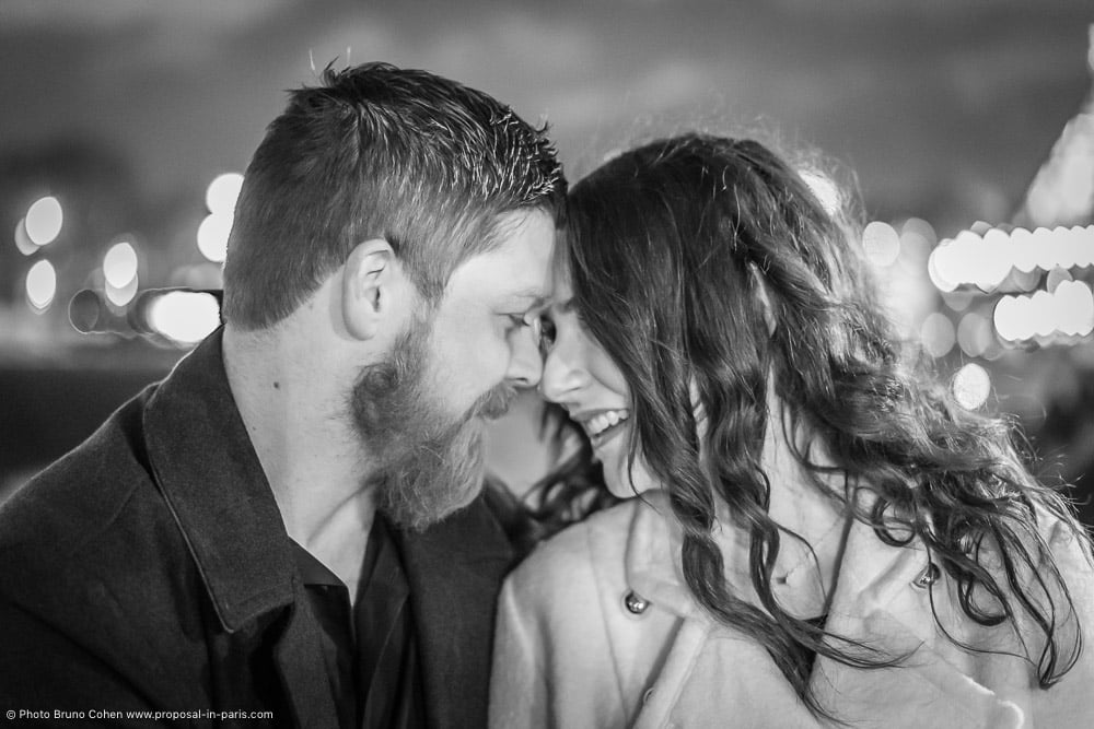 couple look at each other in black and white