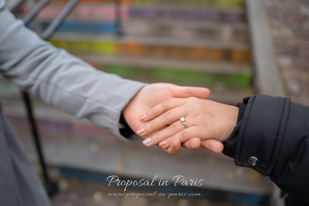 hand in hand after a marriage with a ringproposal