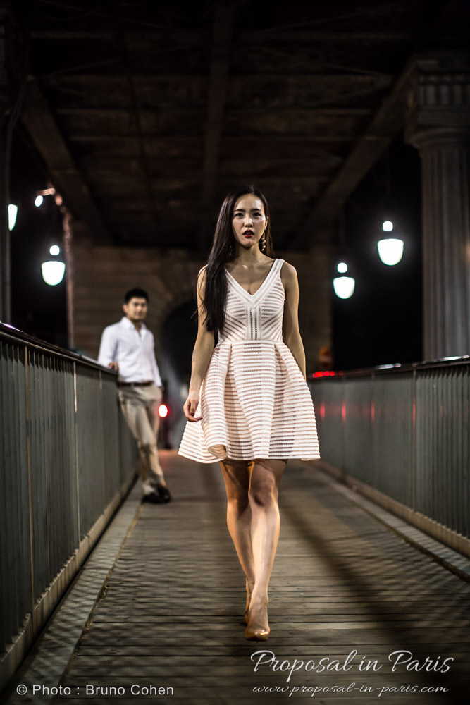 fashion portrait asian lady in dress from paris proposal by night